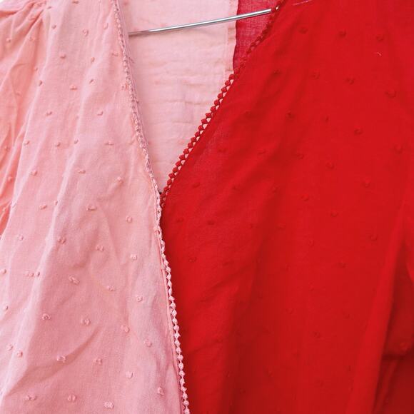 Farm Rio Red Pink Colorblock Wrap Long Sleeve Top Blouse Small Tie Front - Picture 6 of 10